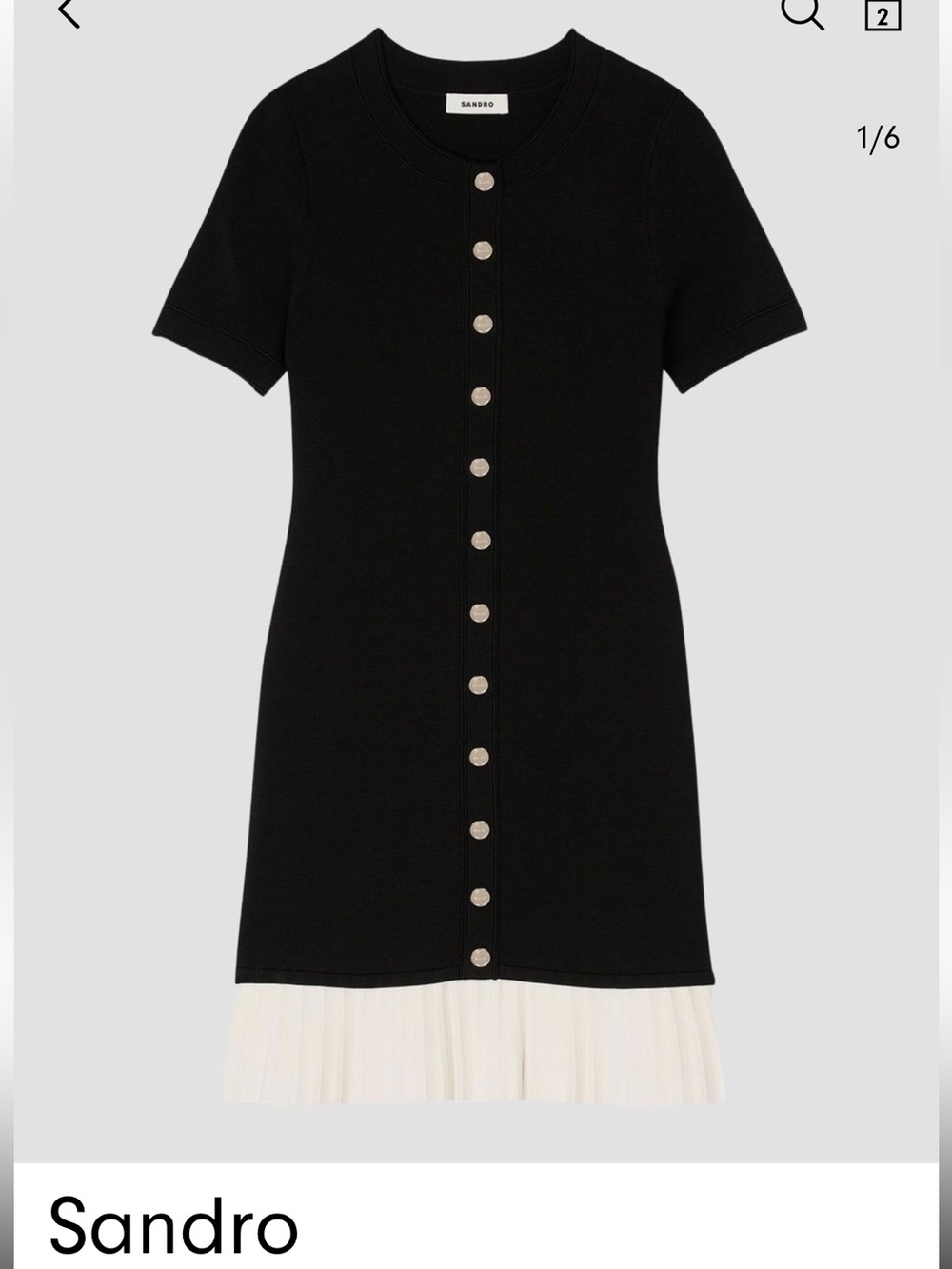 Sandro Black Knit Mini Dress with Cream Pleated Hem